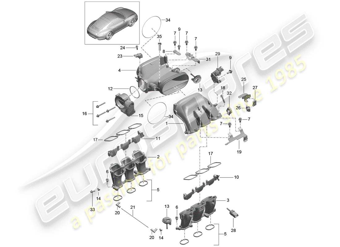 porsche 2014 (991-1) intake air distributor part diagram