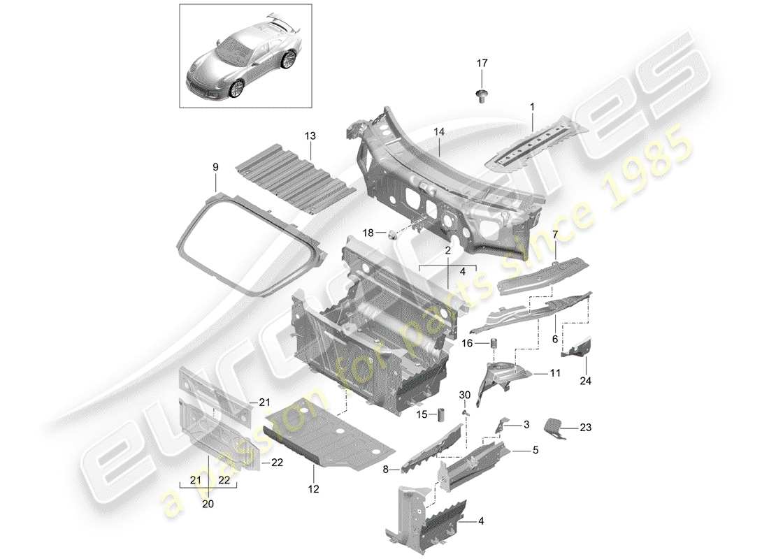 porsche 2019 (991-2 r/gt3/rs) front end part diagram