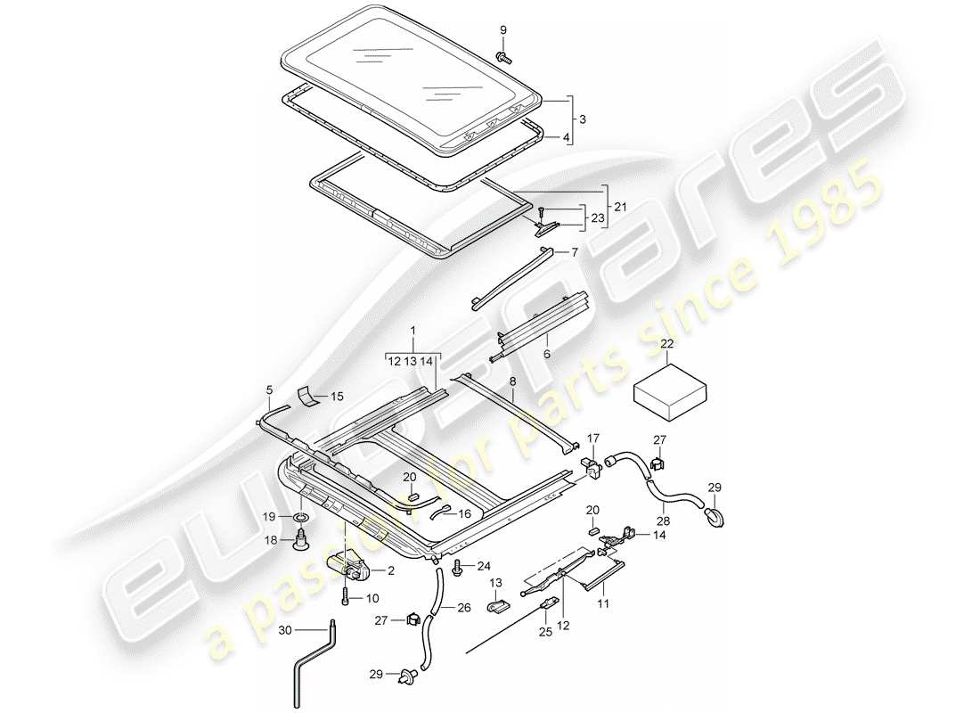 porsche 2003 (cayenne e1 9pa) glass sliding roof part diagram
