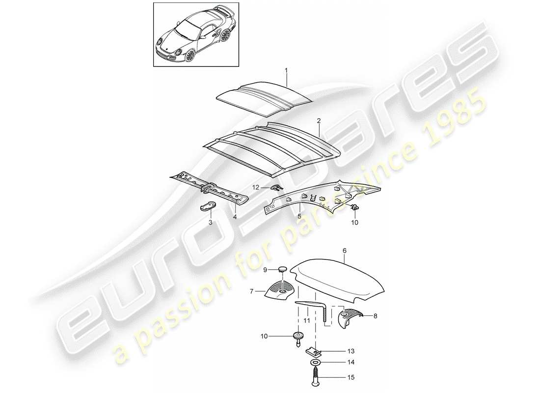 porsche 2012 (997-2 turbo / gt2 rs) hardtop part diagram