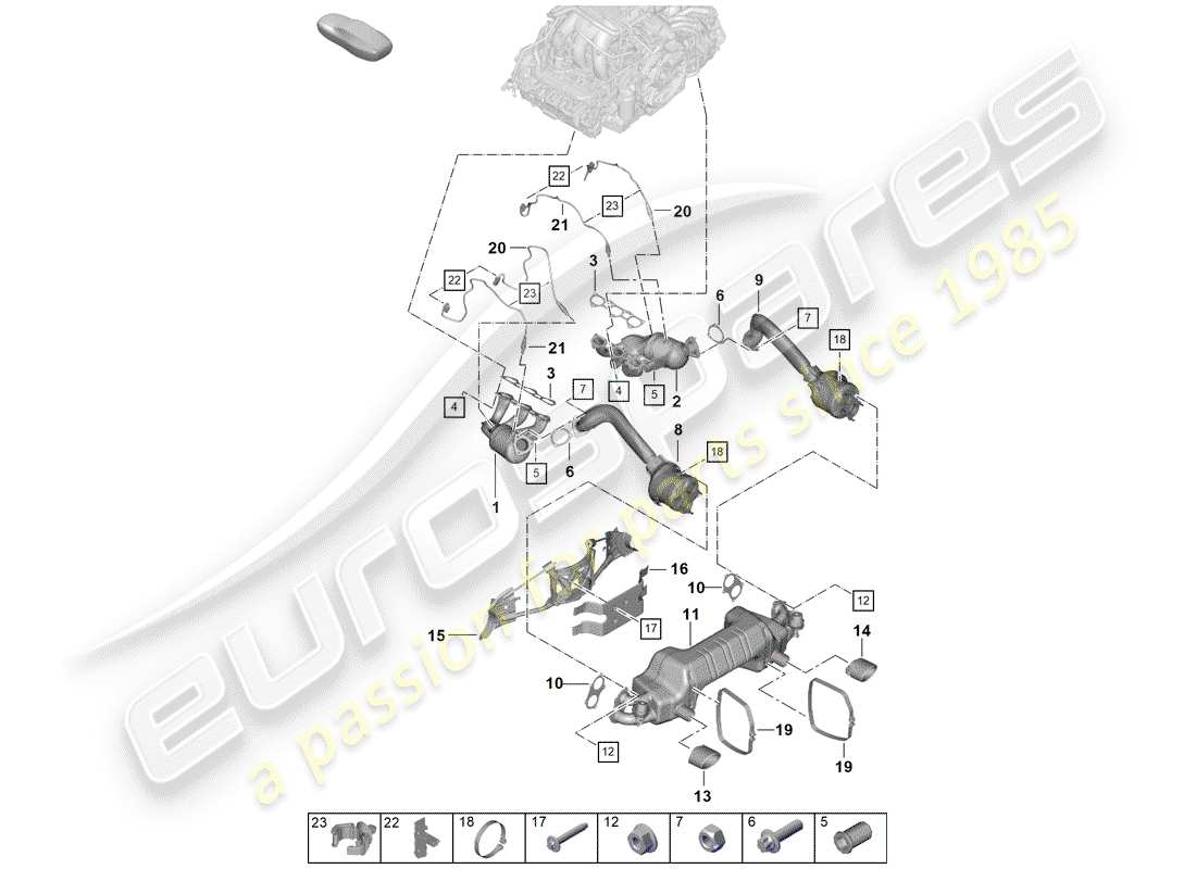 porsche 2019 (718 boxster spyder) exhaust system part diagram