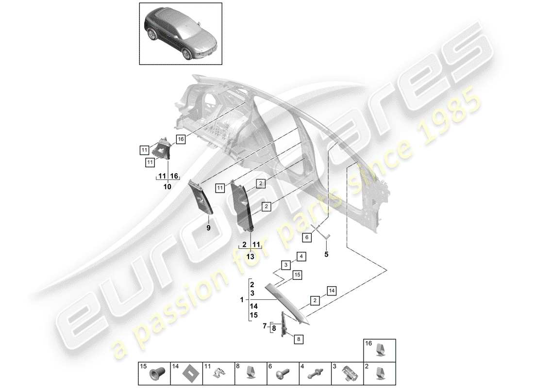 porsche 2020 (cayenne e3 9ya/9yb) pillar trim part diagram