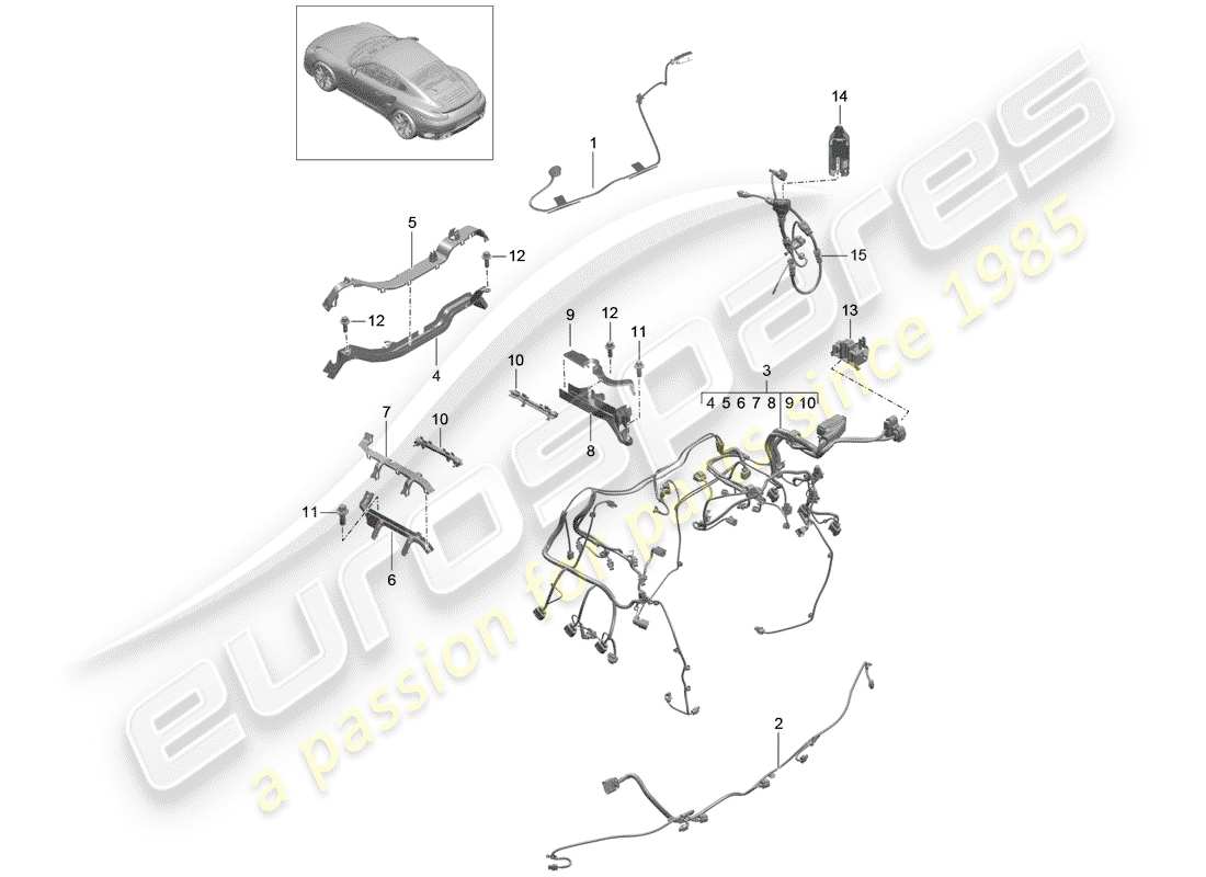 porsche 991 turbo (2016) wiring harnesses part diagram
