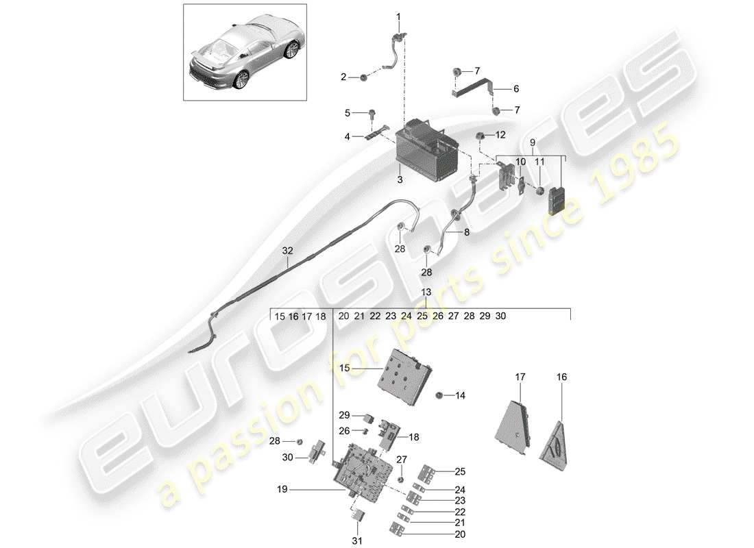 porsche 2014 (991-1 r/gt3/rs) battery part diagram