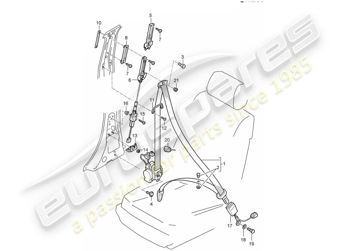 porsche 2003 (cayenne e1 9pa) three-point seat belt part diagram