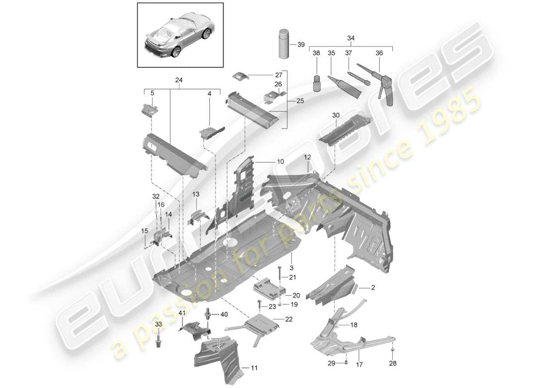 porsche 2019 (991-2 r/gt3/rs) floor pan part diagram