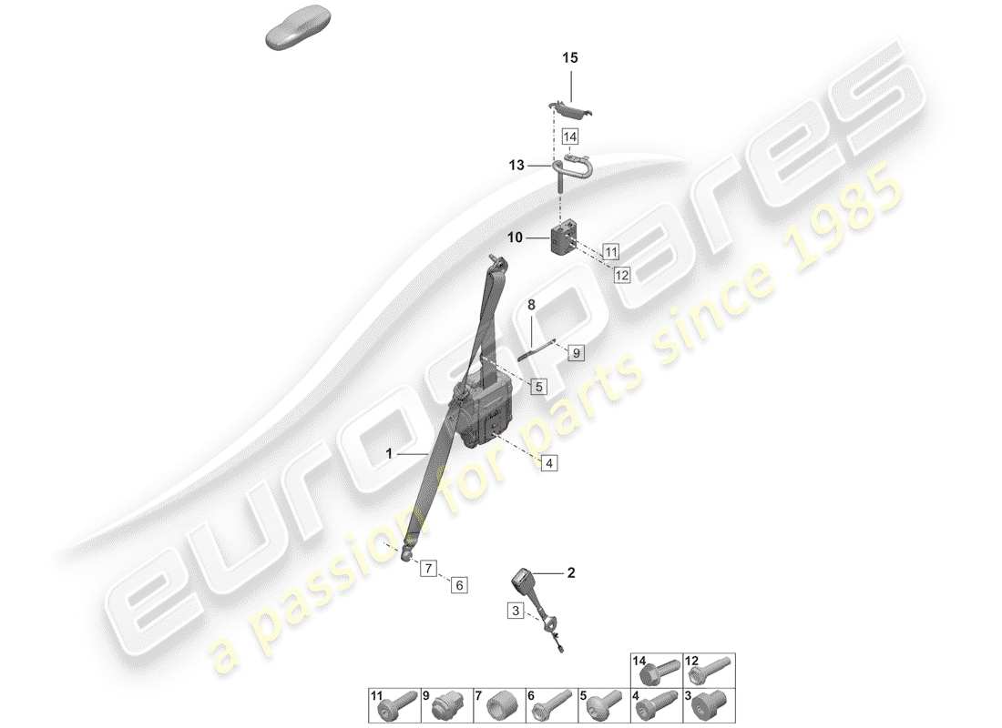 porsche 2019 (992-1) three-point seat belt parts diagram