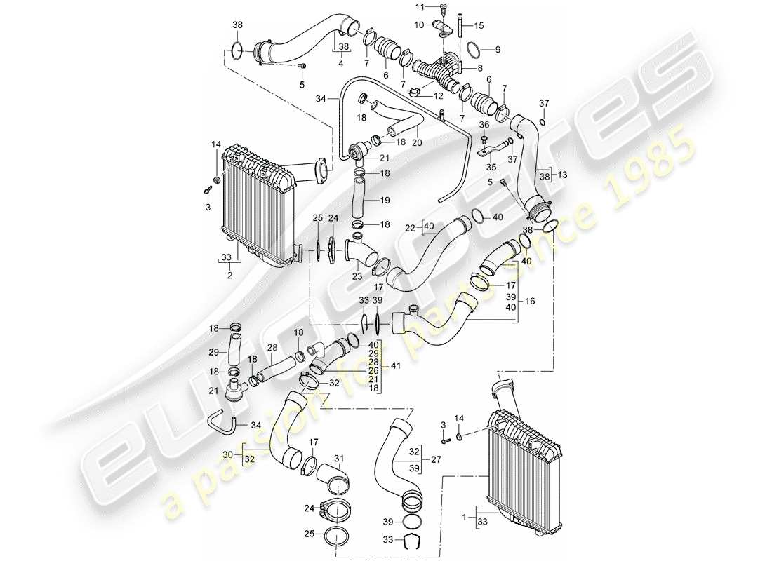 porsche 2003 (cayenne e1 9pa) charge air cooler part diagram