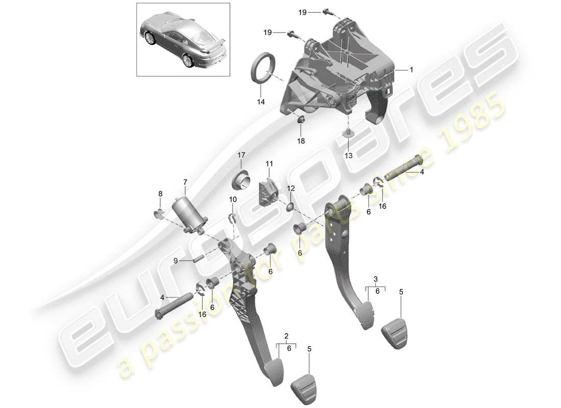 porsche 2020 (991-2 r/gt3/rs) brake and acc. pedal assembly part diagram