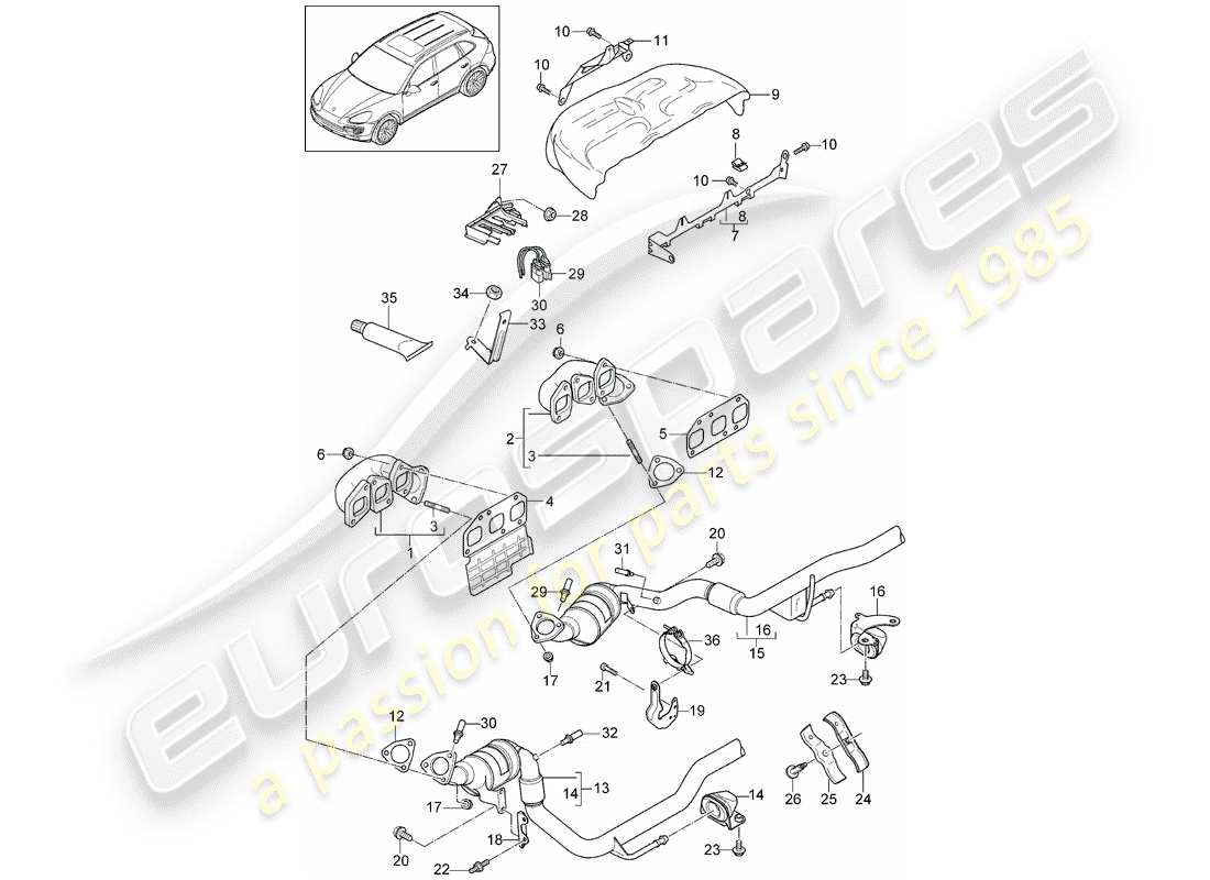 porsche 2018 (cayenne e2 92a) exhaust system parts diagram