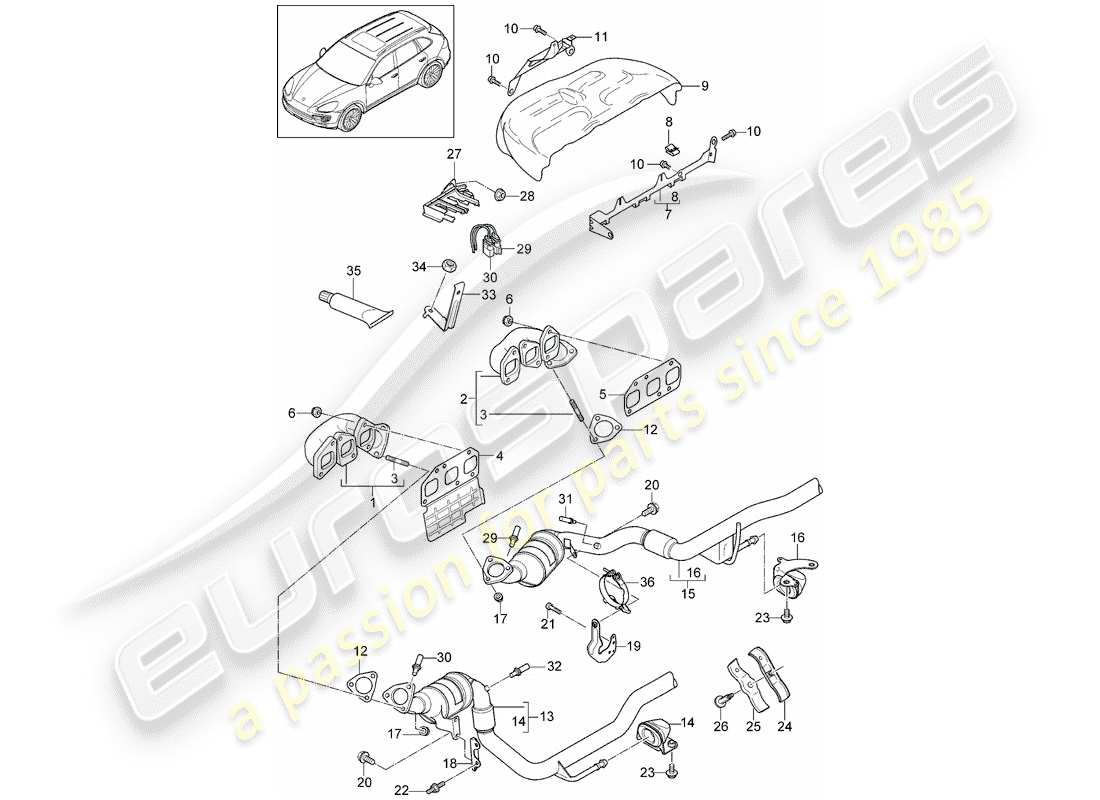 porsche cayenne e2 (2018) exhaust system parts diagram