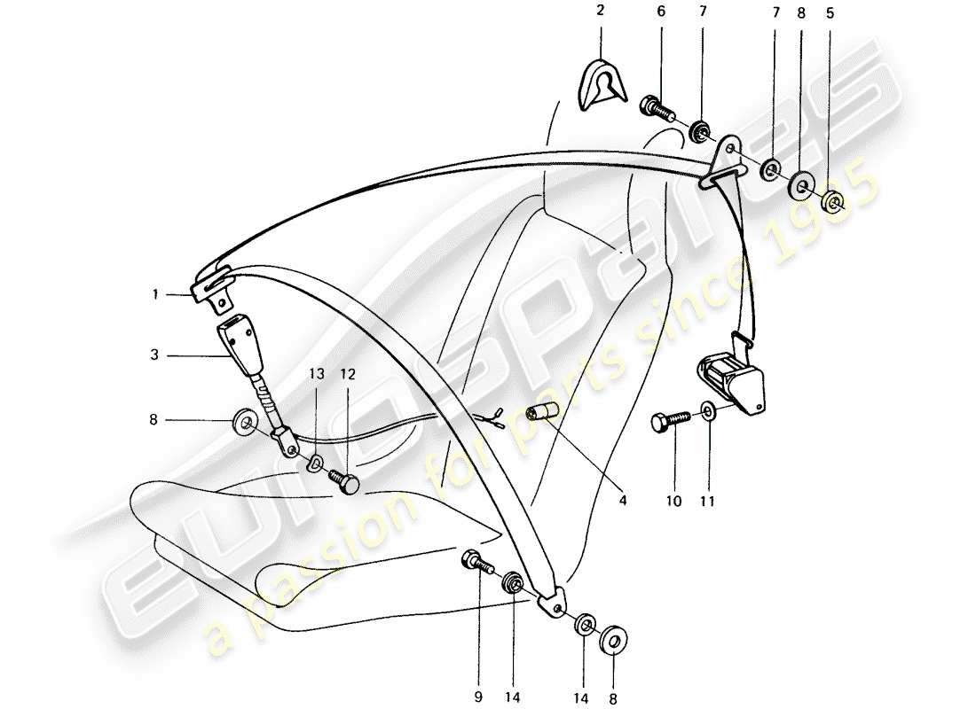 porsche 1971 (914) seat belt part diagram