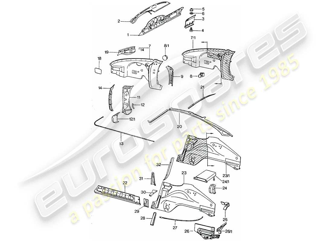 porsche 1975 (911 turbo) interior panelling part diagram