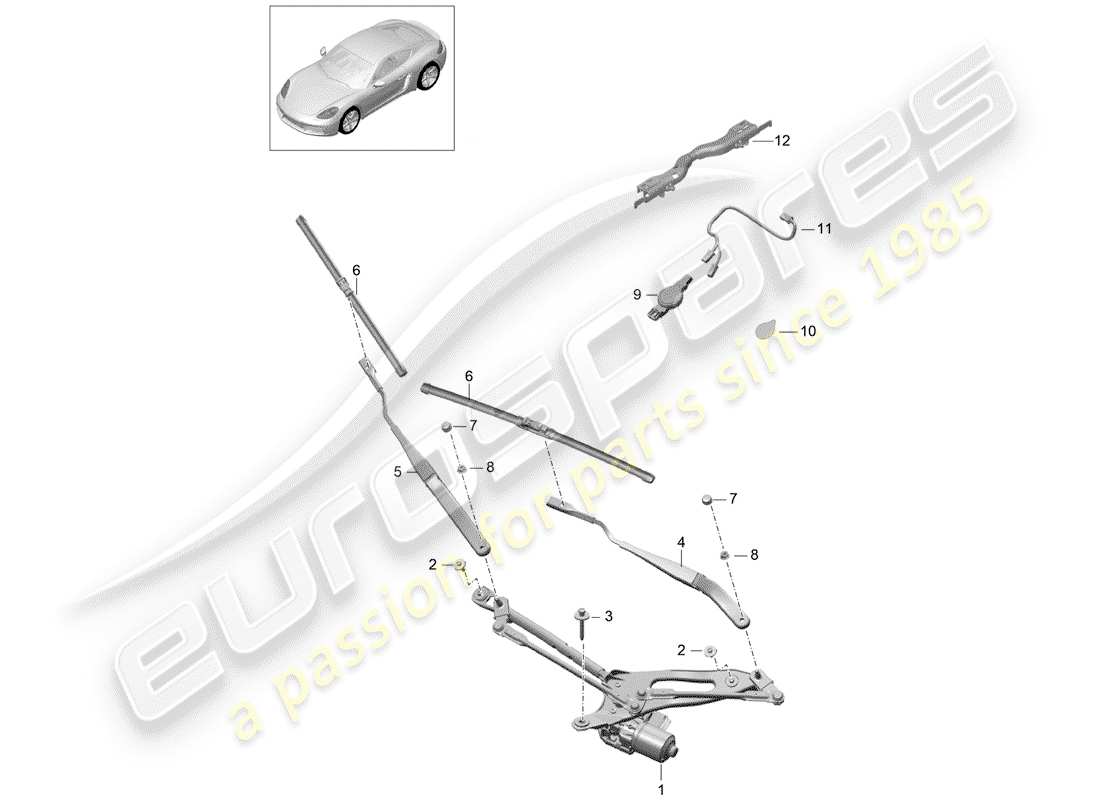 porsche 2020 (718 cayman) windshield wiper system compl. part diagram