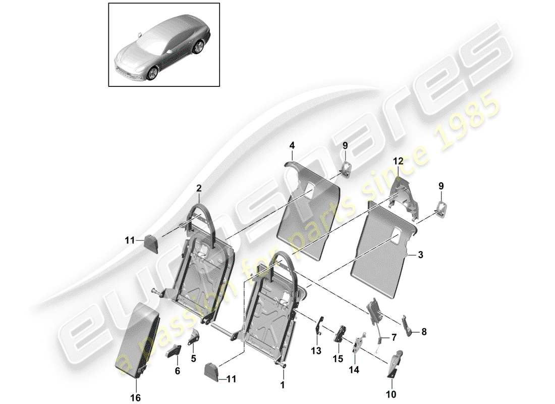 porsche panamera 971 (2018) back seat backrest part diagram