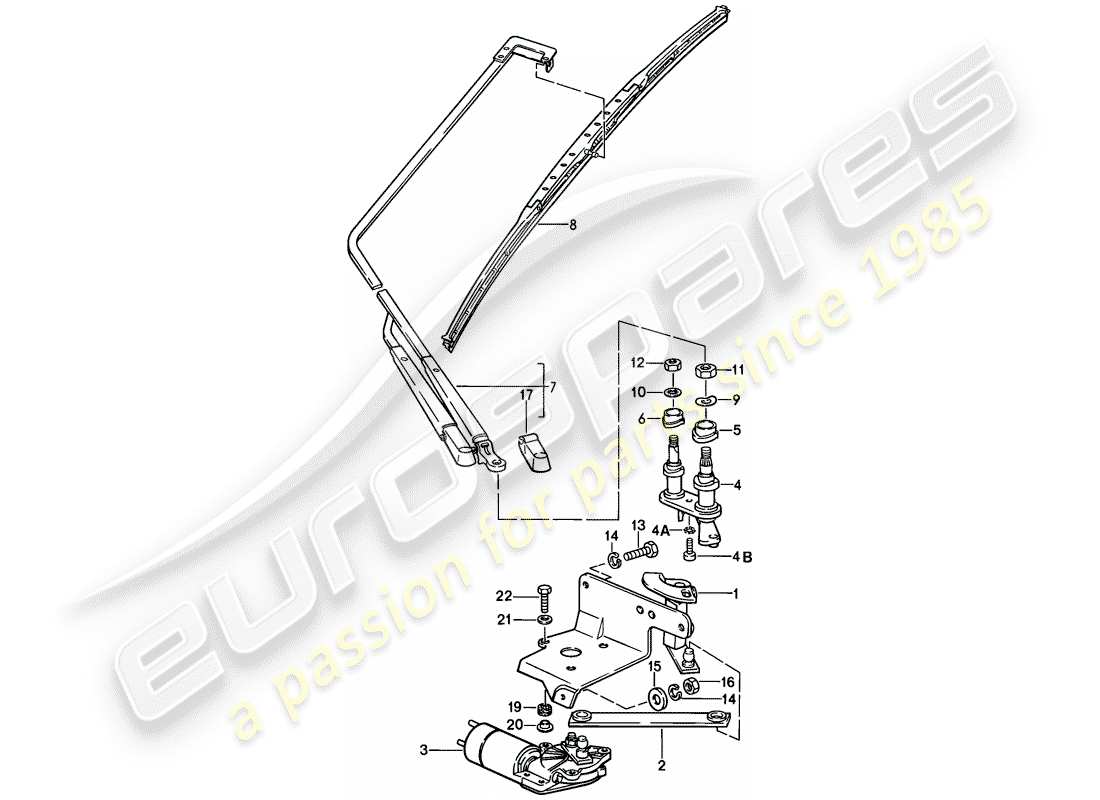porsche 1982 (928) windscreen wiper system part diagram