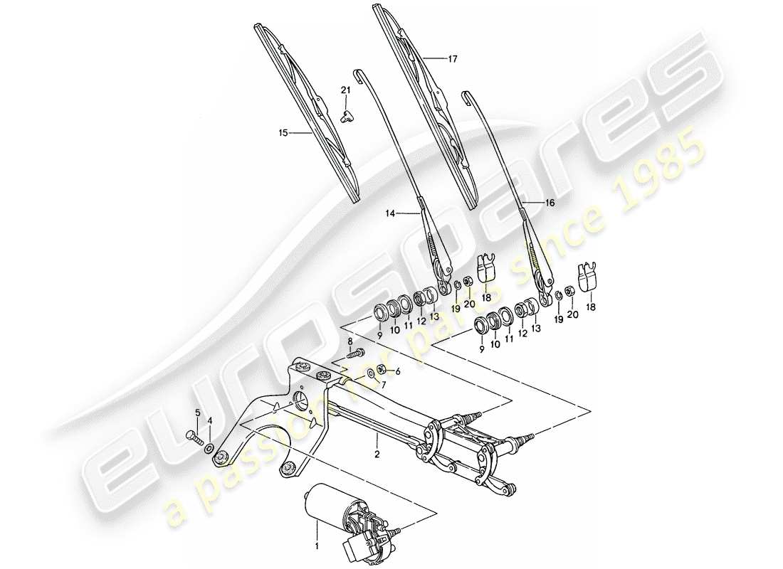 porsche 1998 (993) windscreen wiper system part diagram
