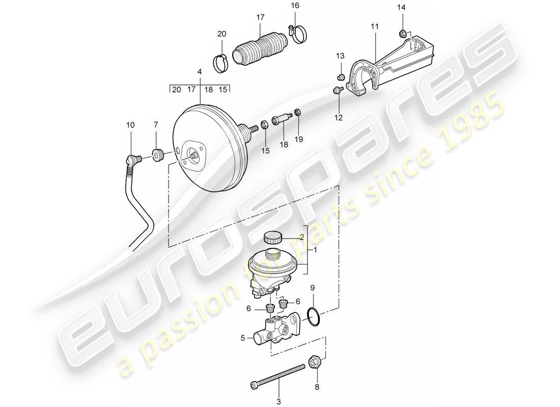 porsche 997 t/gt2 (2008) brake master cylinder part diagram