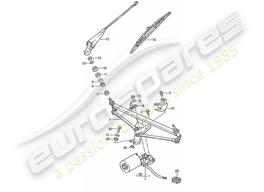 porsche 1987 (928) windscreen wiper system part diagram