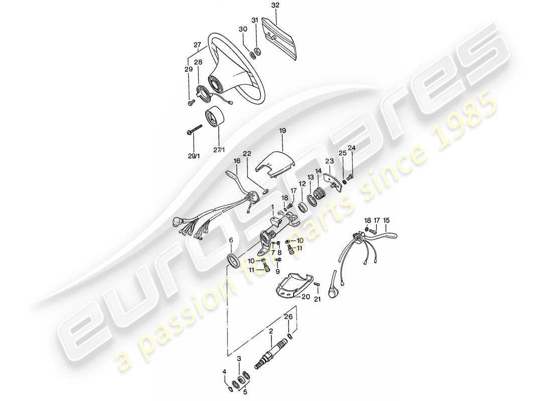 porsche 1977 (911) steering wheel - steering shaft bearing - steering column switch part diagram