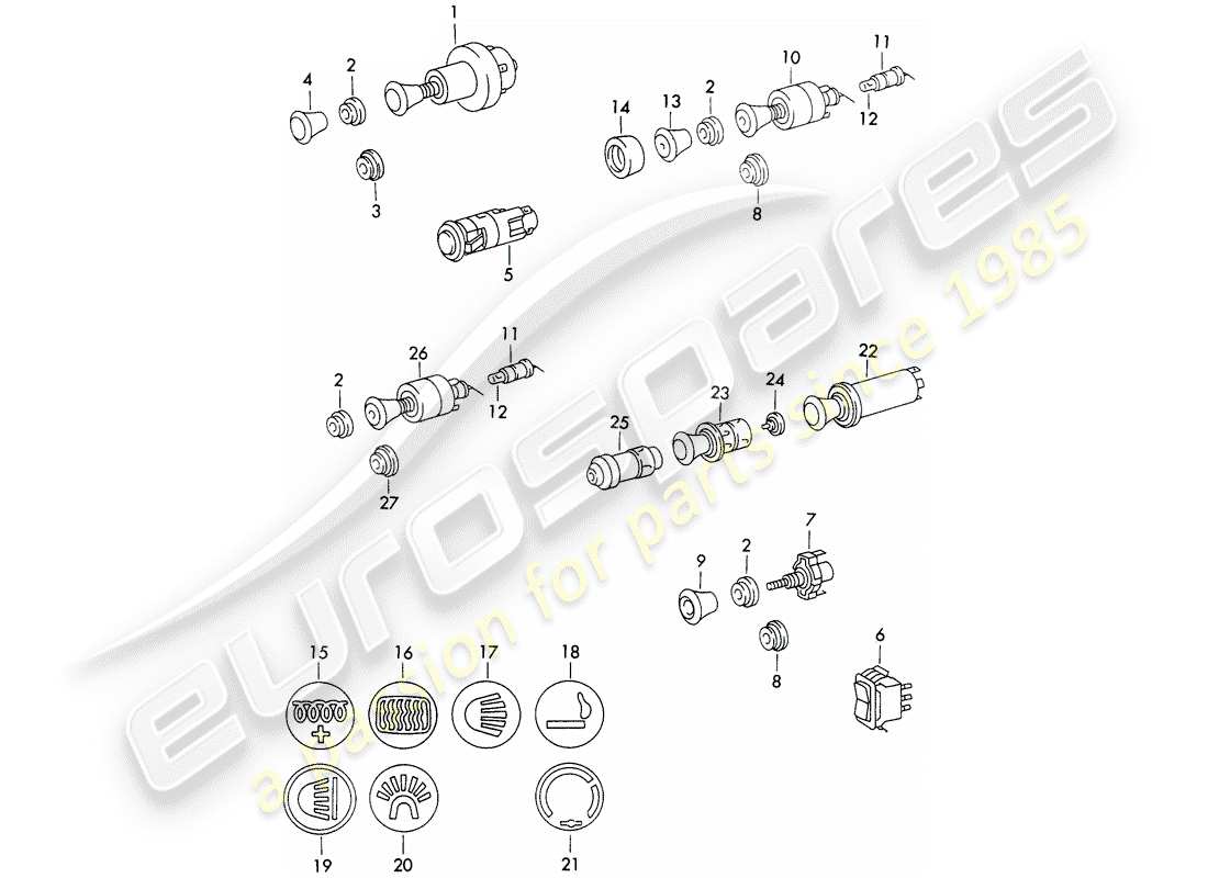 porsche 1973 (911) switch - dashboard trim part diagram
