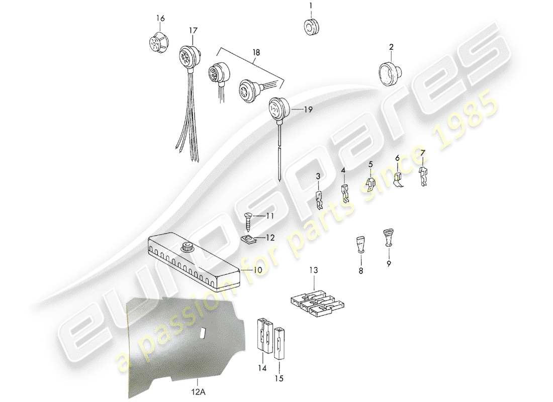 porsche 1971 (911) grommets - connector part diagram