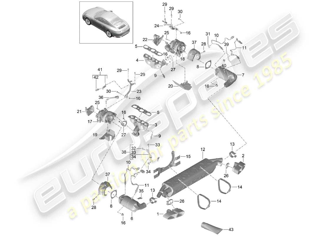porsche 2016 (991-1 turbo) exhaust system part diagram