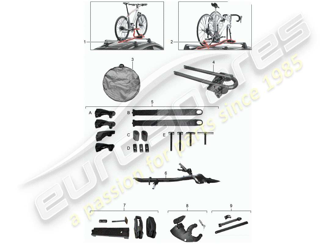 porsche tequipment panamera (2010) bicycle carrier parts diagram