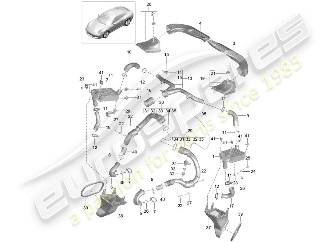 porsche 2019 (991-2) charge air cooler part diagram