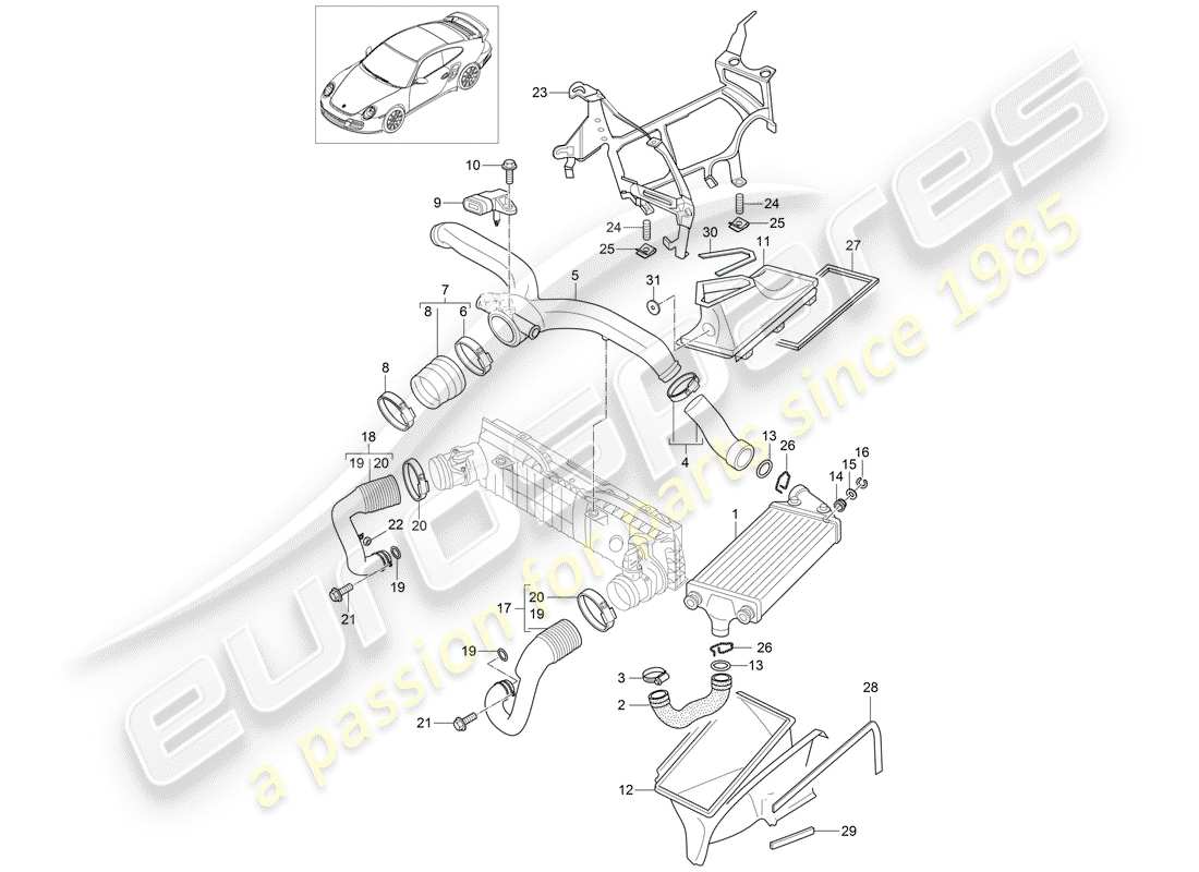 porsche 2011 (997-2 turbo / gt2 rs) turbocharging part diagram