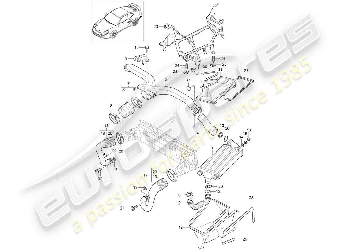 porsche 911 t/gt2rs (2011) turbocharging part diagram