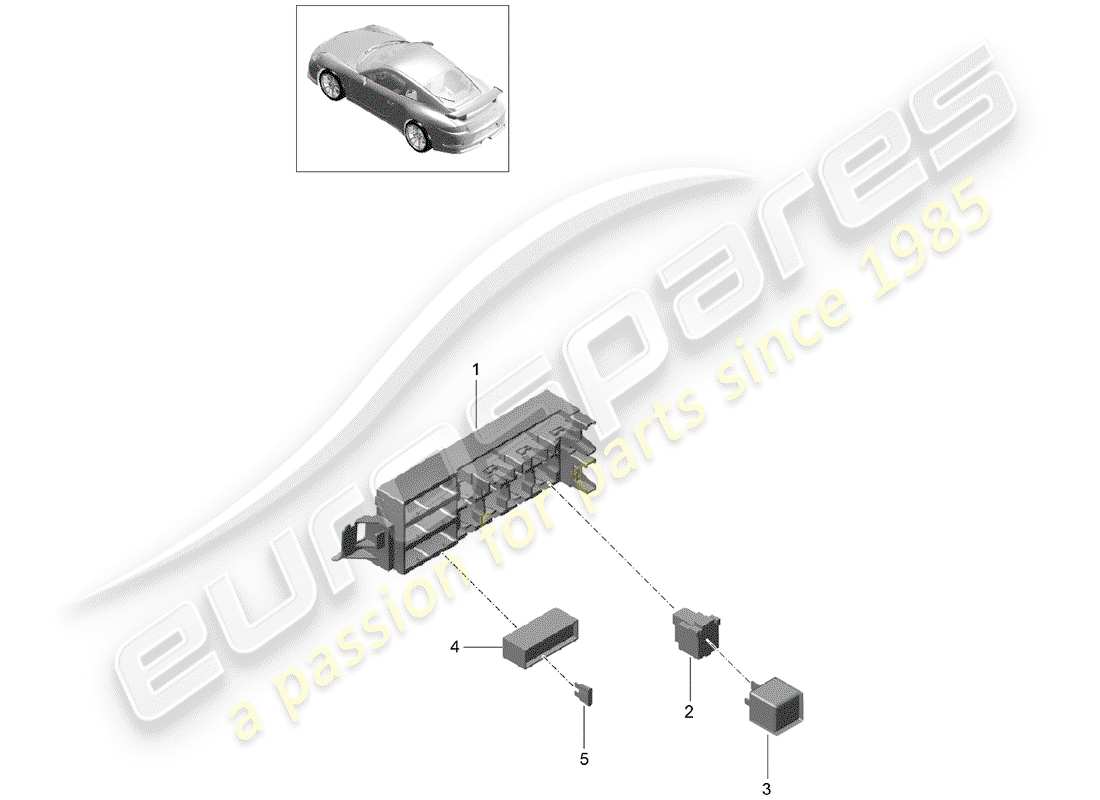 porsche 991r/gt3/rs (2014) fuse box/relay plate parts diagram