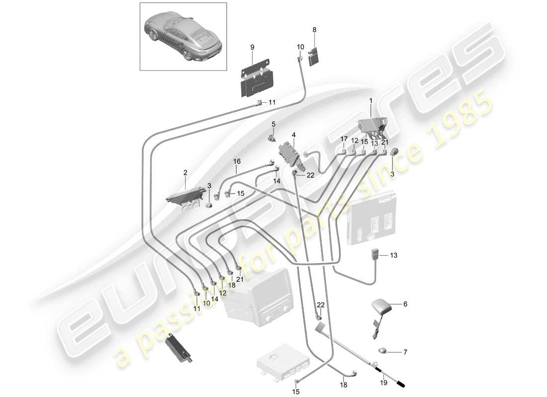 porsche 991 turbo (2020) antenna booster parts diagram