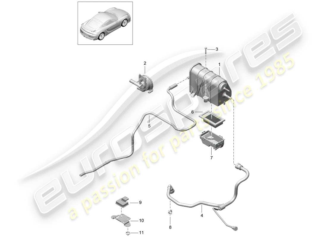porsche 2016 (981 cayman gt4) evaporative emission canister part diagram