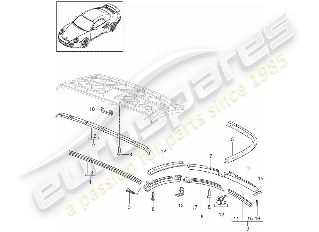 porsche 2012 (997-2 turbo / gt2 rs) convertible top part diagram