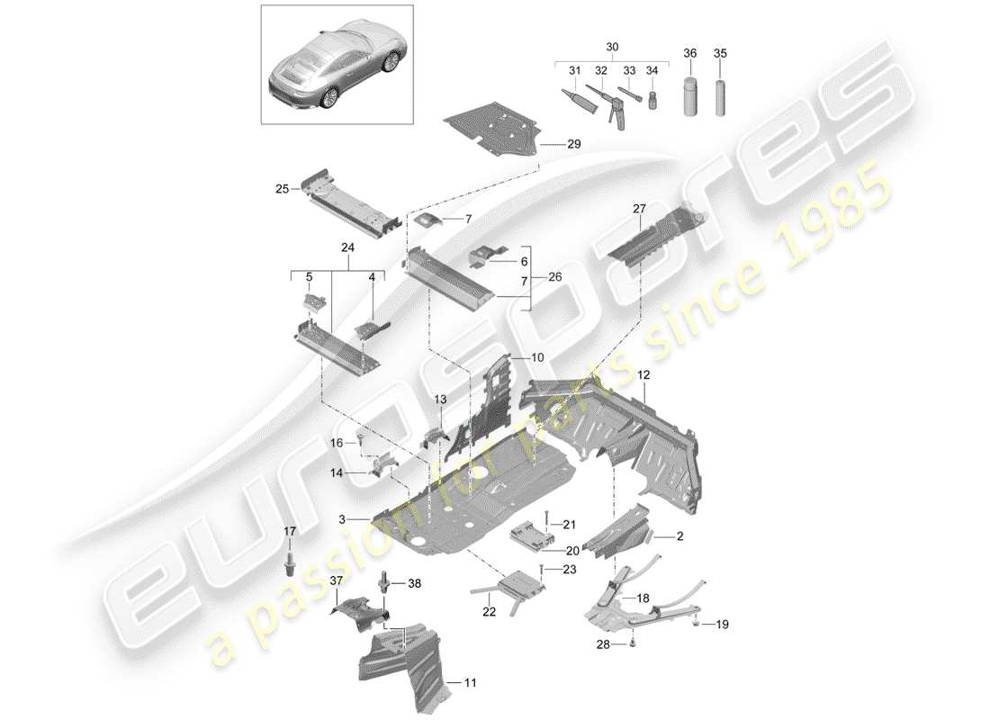 porsche 2019 (991-2) floor plates part diagram