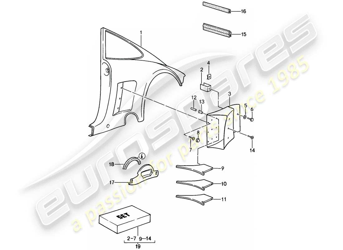porsche 1989 (911) special model - flatnose design - exterior panelling part diagram
