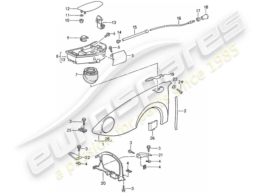 porsche 1995 (993) fender part diagram