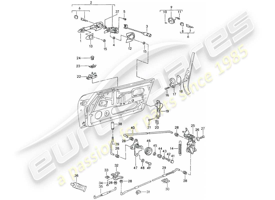 porsche 1995 (993) door latch part diagram