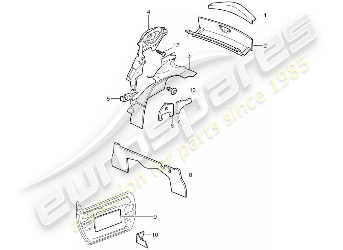 porsche 1999 (986 boxster) body shell - sound absorber parts diagram