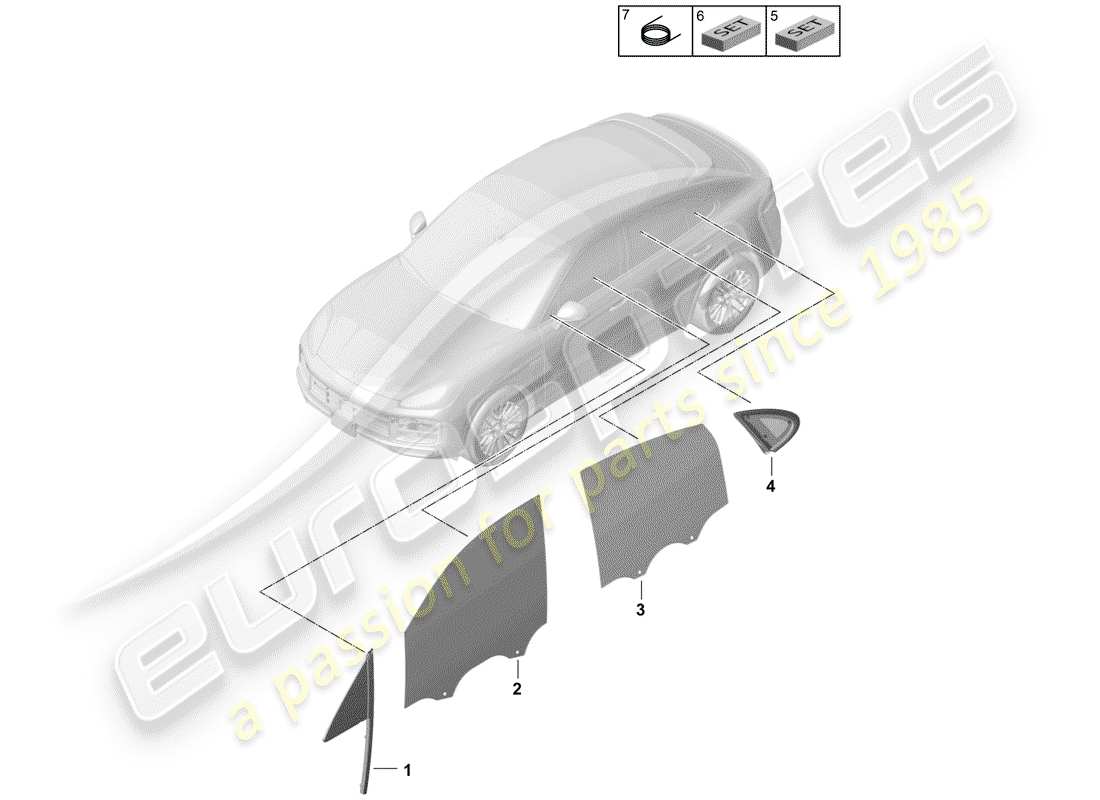porsche 2020 (cayenne e3 9ya/9yb) side window part diagram