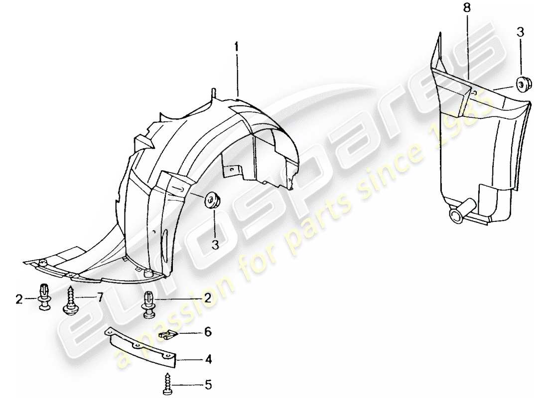 porsche boxster 986 (2000) trim - wheel housing parts diagram