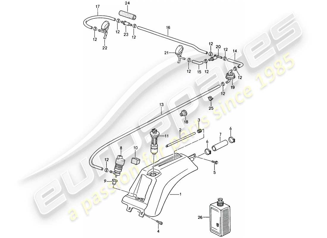porsche 1995 (993) windshield washer unit part diagram