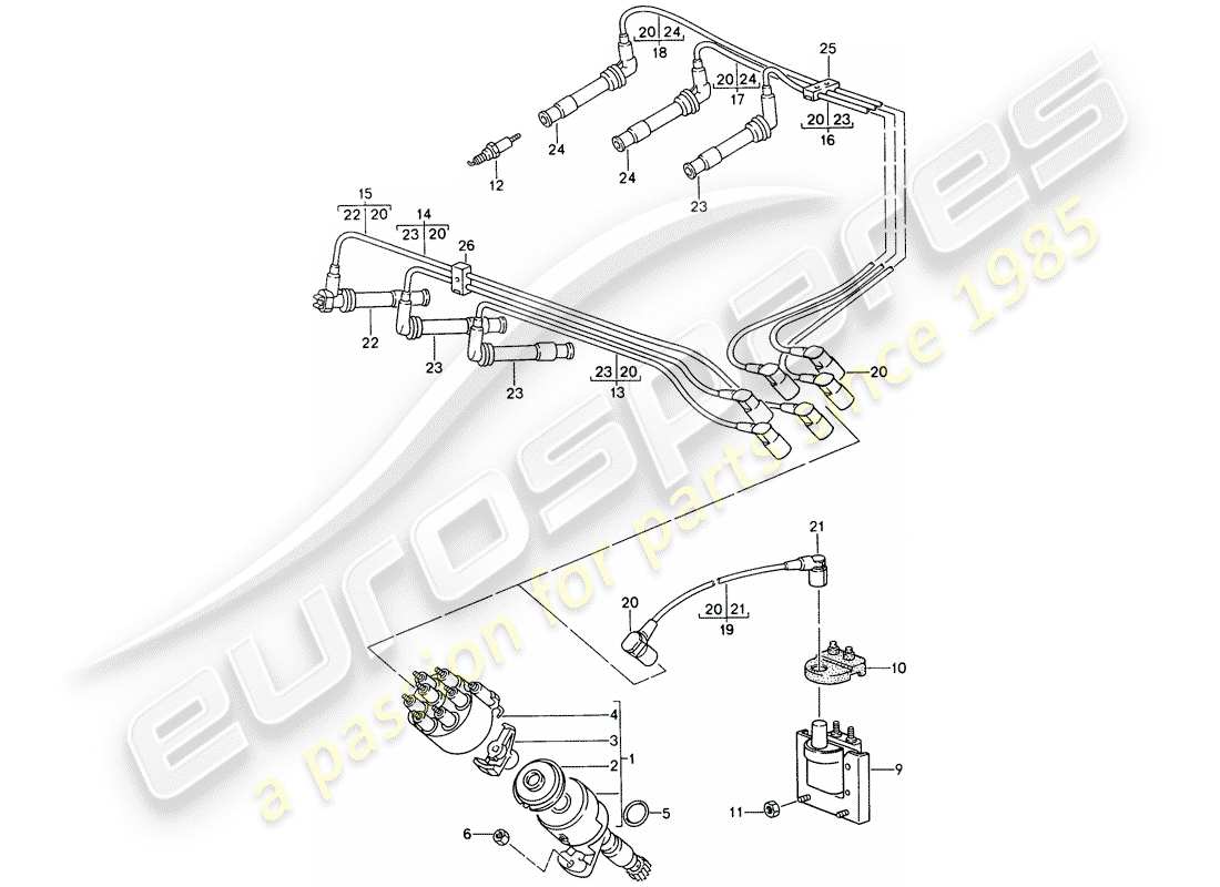 porsche 1998 (993) engine electrics part diagram