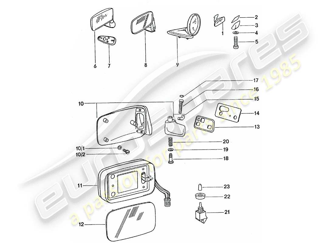 porsche 1977 (911 turbo) rear view mirror inner - rear view mirror part diagram