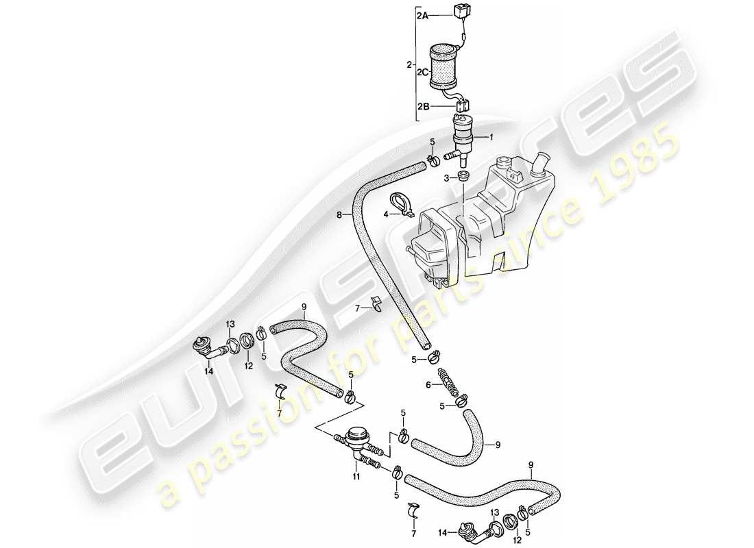 porsche 1989 (911) headlight washer system part diagram