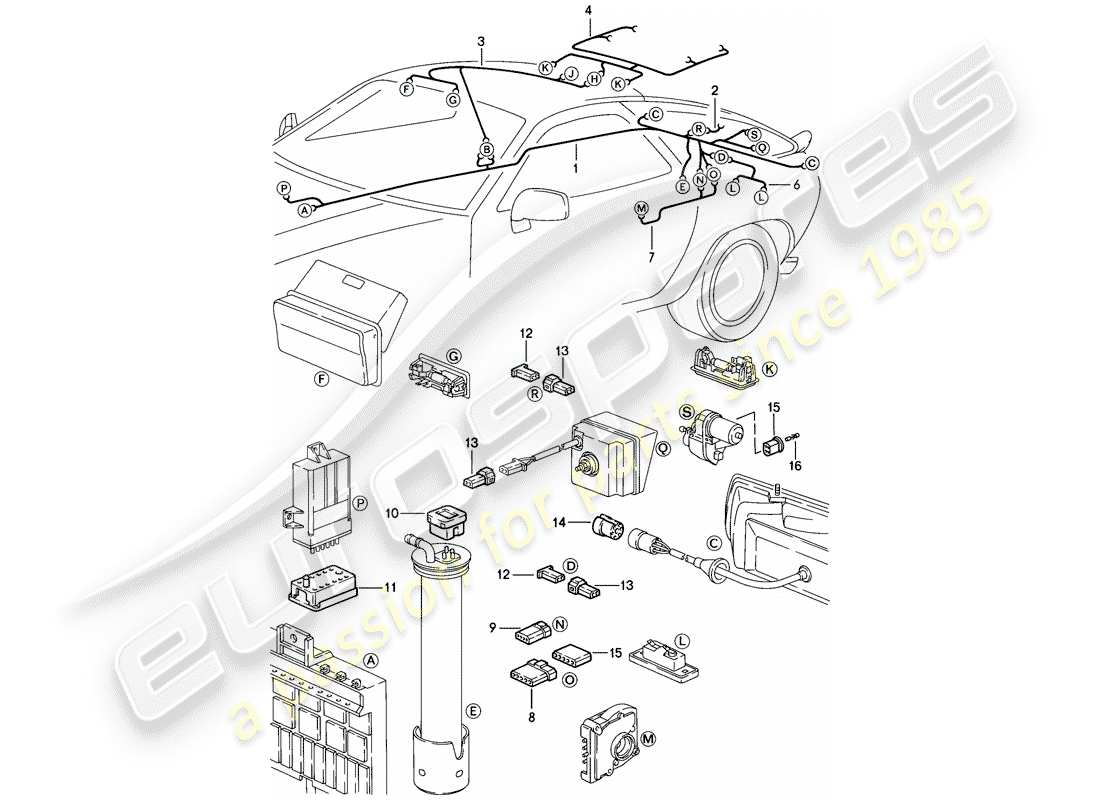 porsche 1983 (928) harness - rear end part diagram