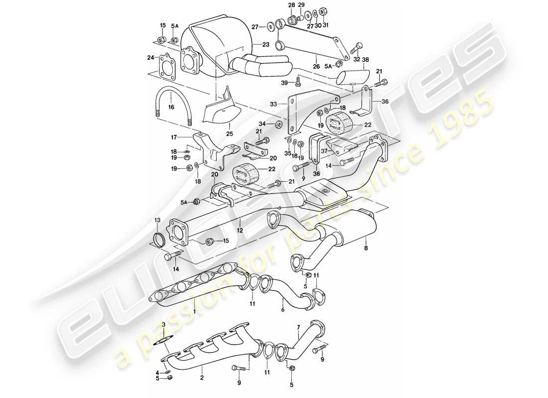 porsche 1982 (928) exhaust system - d - mj 1978>> - mj 1978 part diagram