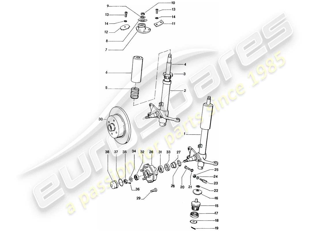 porsche 1970 (914) shock absorber strut - lubricants part diagram