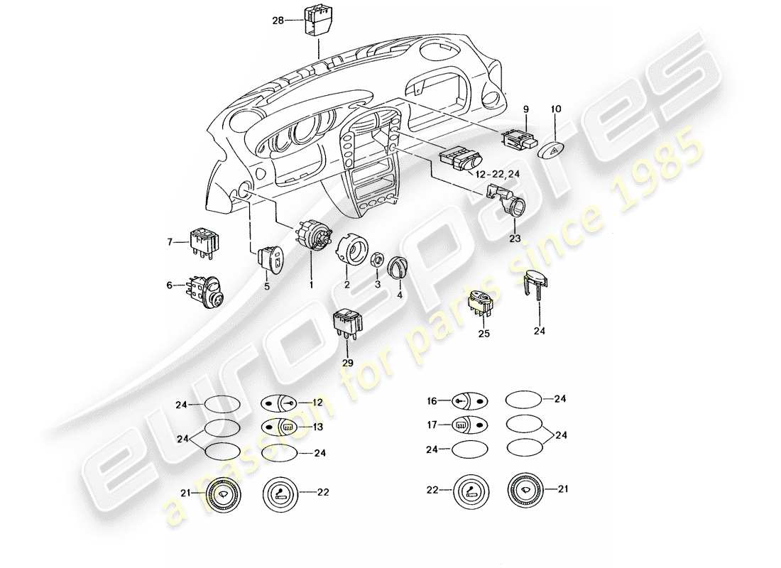 porsche 2001 (996 gt3) switch parts diagram